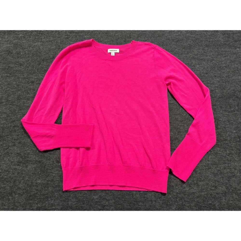 Nordstrom Crewneck Sweater Womens Small Pink Excellent Merino Wool Blend Ribbed